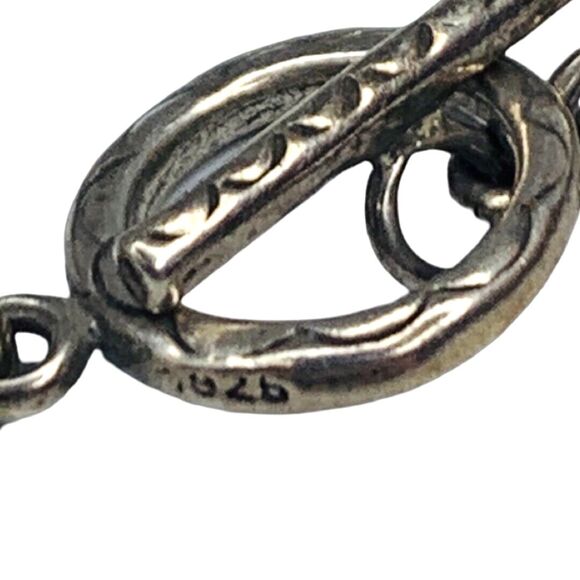 Vintage Blue Glass 925 Sterling Silver Bracelet 8" Toggle Clasp Signed - Picture 10 of 10